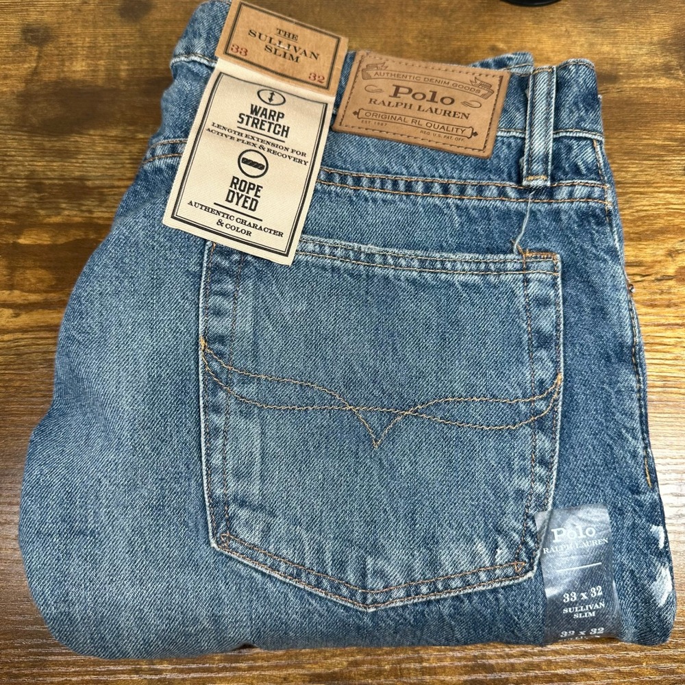 NEW Polo Ralph Lauren Sullivan Slim Jeans Mens 33x32 Blue Paint Splatter Warp
